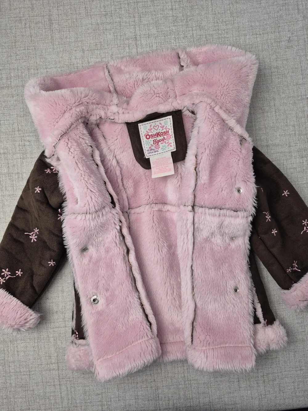 Vintage 90s OshKosh B’gosh Baby Girl Faux Shearling Floral Embroidered Coat 18M